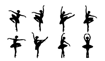 Ballerina Silhouette Set Vector Female Ballet Dancers in Classic Poses Isolated on White © Shihab