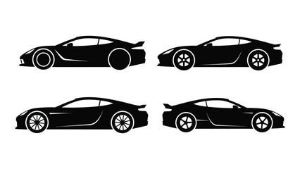 Four black sports cars in a row on a white background isolated on white background, Vector © SILHUETTECHEMBER