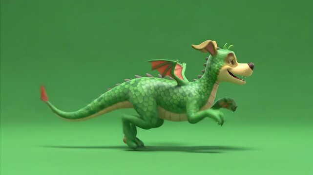 Cute Green Cartoon Dragon Running Animation
