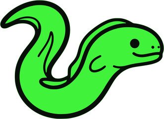 Baby Green Eel Vector Character, Cute Moray Eel Ocean Illustration