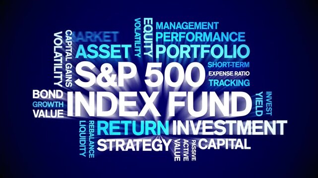 S&P 500 index fund animated word cloud-text design animation tag kinetic typography seamless loop.