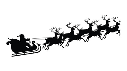 Santa claus in his sleigh with reindeer isolated on white background, Vector © SILHUETTECHEMBER