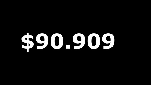 One hundred thousand dollar countdown animation. Count-up US dollar animation from 0 to 100,000 dollars.
Dollar countdown animation background. 0 to 100000 animated money counter.