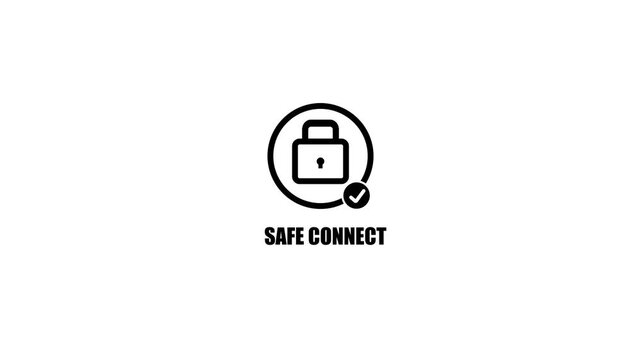 SAFE CONNECT interface animation digital security padlock safe authentication cyber protection concept motion.