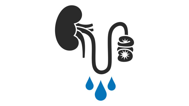 A simple illustration of a kidney and ureter with water drops isolated on white background, Vector