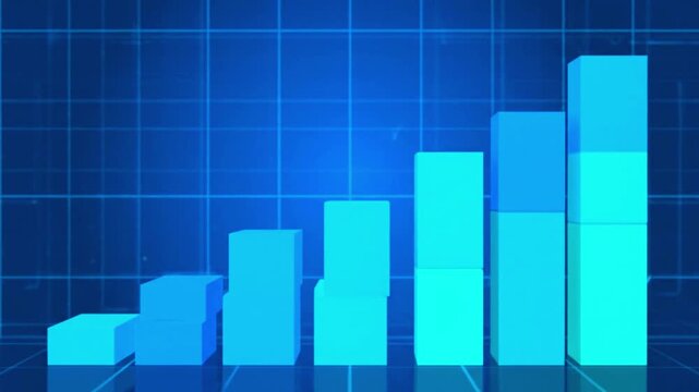 A blue 3d bar graph on a grid background video
