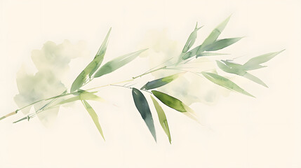 Obraz premium flat watercolor illustration small bamboo branch