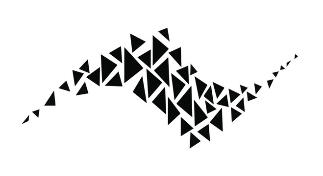 Abstract flowing wave pattern made of scattered black triangles on a white background