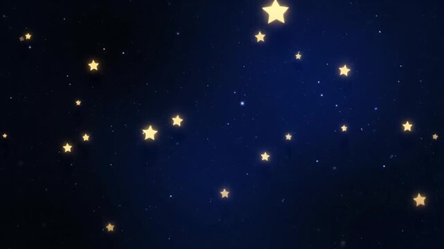 Glowing stars shine brightly in a dark night sky with celestial bodies