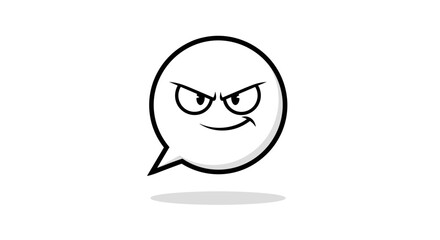 Angry cartoon speech bubble with sinister grin and menacing eyes conveying negative emotion online communication