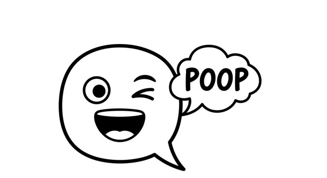 Whimsical cartoon face with a winking eye and open mouth expressing surprise or humor with a speech bubble