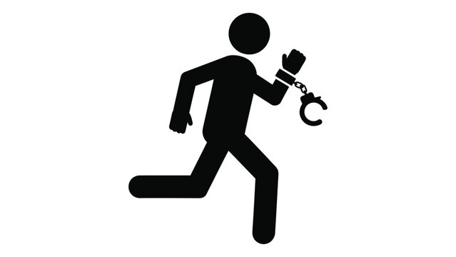 A person running while holding handcuffs in their hand isolated on white background, Vector