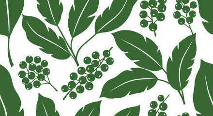 Green leaf and berry seamless vector pattern for botanical wallpaper and fabric design © azad