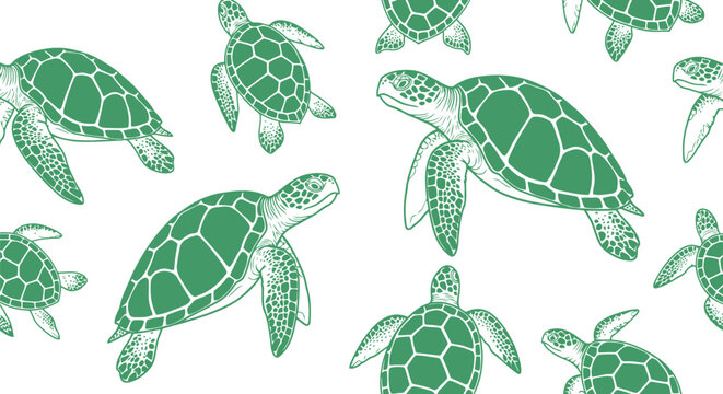 Green sea turtle vector pattern seamless background for summer ocean wildlife designs