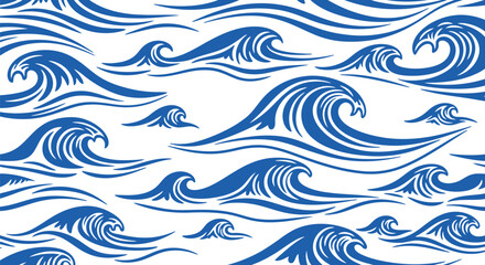 Fototapeta premium Seamless Blue Ocean Waves Vector Pattern for Nautical and Summer Design Projects