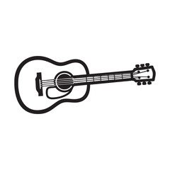 A black and white drawing of an acoustic guitar