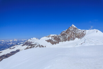 Mountain glacier panorama with summit Lyskamm in Pennine Alps, Italy