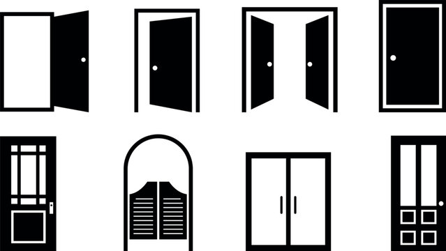 A collection of various door designs in black and white