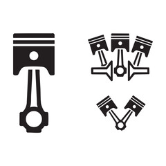 Black and white icons of engine parts and pistons