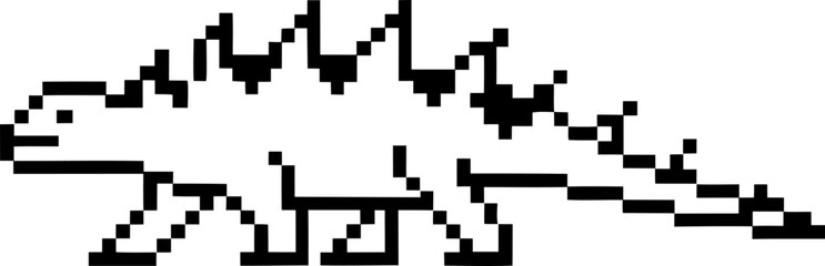 Fototapeta premium pixel art dinosaur design simple black and white 8 bit stegosaurus illustration with blocky shapes and retro gaming look