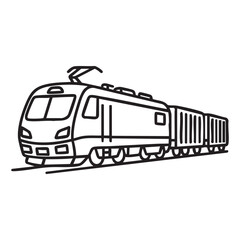 A black and white drawing of a train on tracks