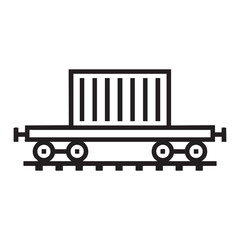 A black and white image of a train car with a container on it