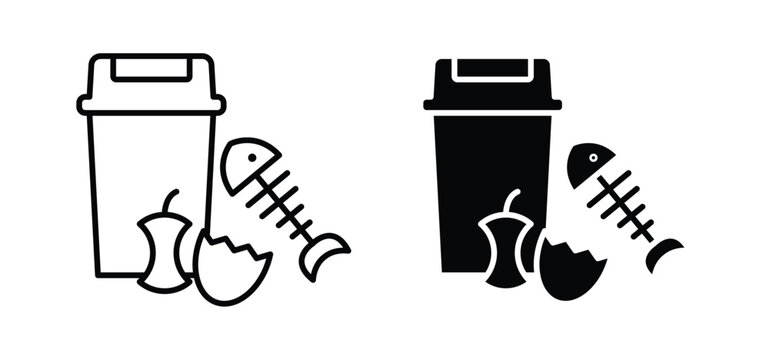 Food waste icon. black and white line icons pack.