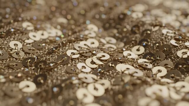 Golden sparkling sequins on festive fabric texture