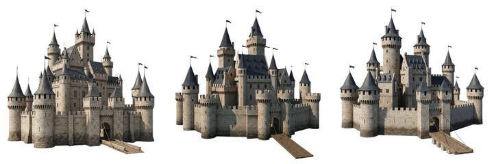 Majestic Medieval Fantasy Castle Clipart Bundle – Fairytale Stone Kingdom PNG Set for Commercial Use © eagle