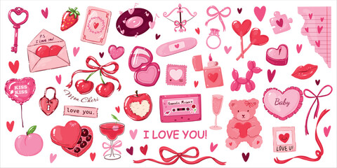 Romantic Pink Valentine Collection: Hearts, Teddy, Gifts, Cherries, and Sweet Messages of Love for Couples Everyday