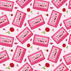 Retro Romantic Mixtape Seamless Vector Pattern