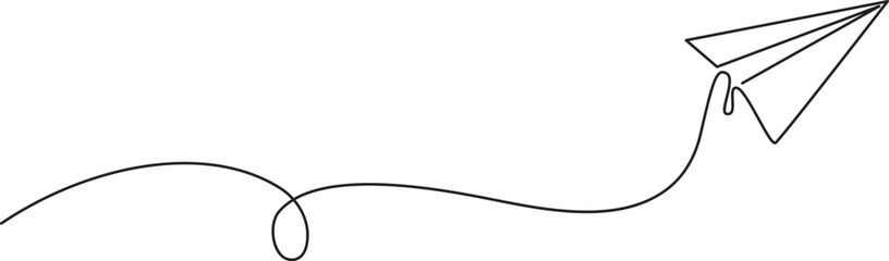 Paper plane continuous one line art drawing of design, Paper plane continues one line drawing in a minimal style isolated outline vector illustration