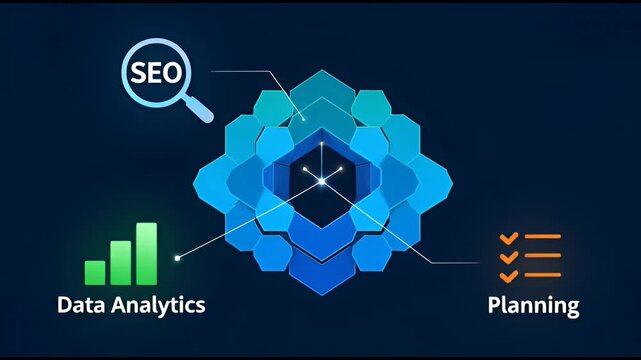 Digital marketing strategy visualization showcasing SEO data analytics and strategic planning concepts for online business growth and performance optimization with high quality 4K resolution