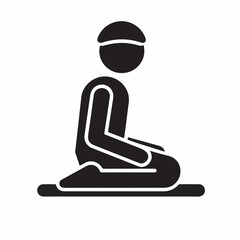 Simple vector graphic of a person kneeling in a reverent posture with a head covering, symbolizing prayer, spiritual devotion, meditation, and quiet contemplation