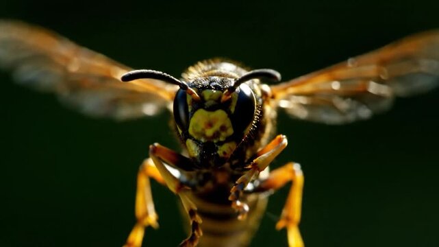 Extreme Close Up Macro Shot of a Wasp in Flight.