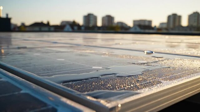 Clean Power Generation: Photovoltaic modules mounted on rooftop setting
