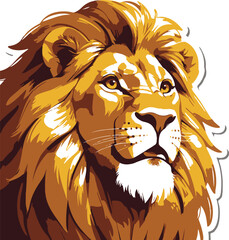 Smiling lion head close-up, simplified mane shapes, vibrant flat colors, glossy sticker effect © Lain Art Master