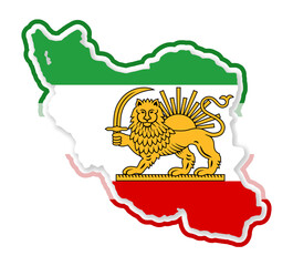 map shape of Iran, iranian The Lion and Sun flag colors background