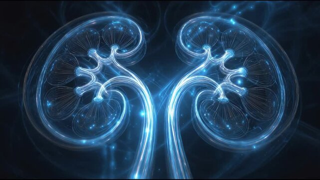3D Animation of Kidney Nephron Filtration in Dog with Spiraling Glowing Particles