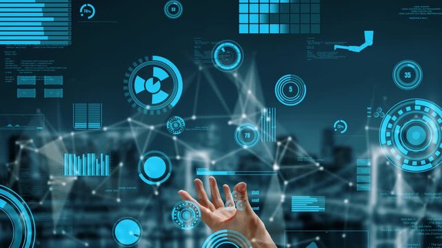 A conceptual illustration showcasing a hand reaching out towards vibrant digital interfaces and data visualizations, representing the forefront of technology and innovation. Xenic