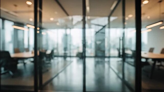 Blurred view of a contemporary office interior with glass partitions