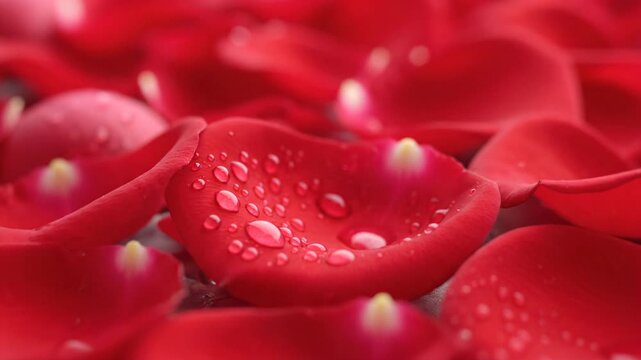 Close-up of Wet Red Rose Petals with Water Droplets