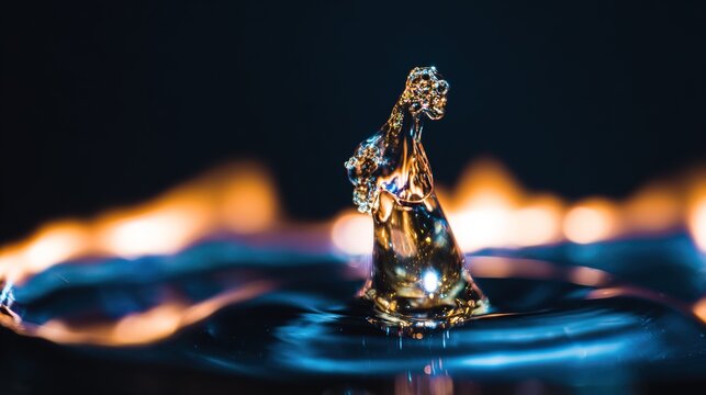 submicroscopic. A single, complex, glowing molecule emerges from a dark, primordial aqueous solution, symbolizing the spark of life. STEM education sheets.