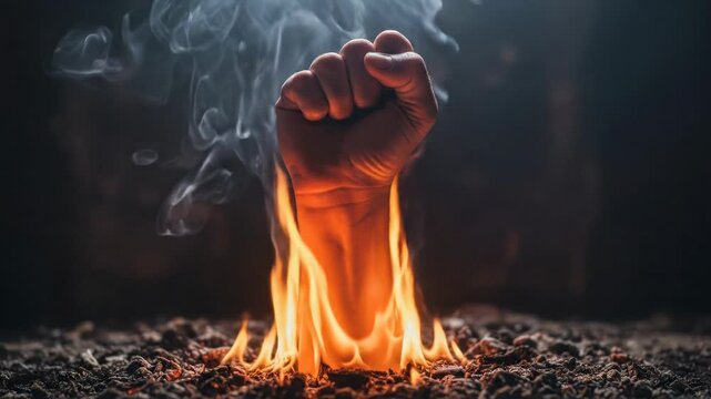 Fist on fire, symbol of power, resilience, and overcoming challenges