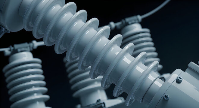 High voltage electrical insulator components in closeup