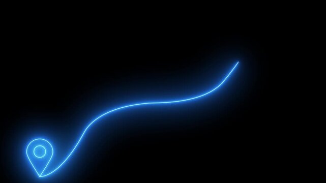 Glowing Blue Map Pin with Curved Line on Black Background Navigation Location Marker neon light