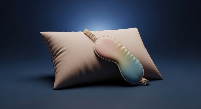 sleeping mask resting on a soft beige pillow