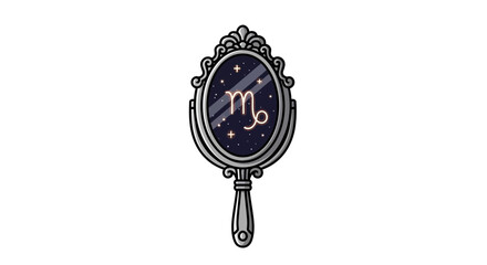 Enchanted hand mirror reveals the celestial Capricorn zodiac sign with stars, a mystic astrology illustration