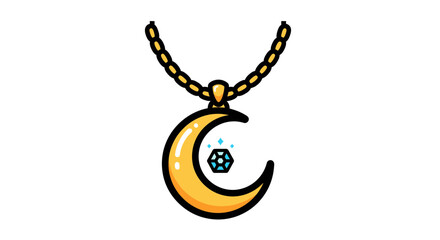 Elegant celestial moon and diamond pendant, a mystical gold chain jewelry illustration for design