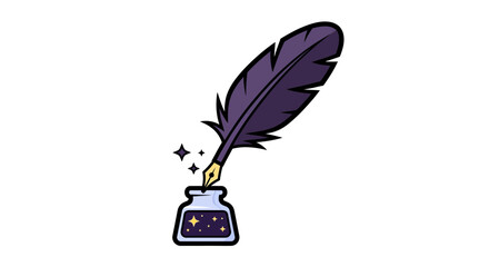 Magical Quill Pen Dipping Into Inkwell with Sparkles, Symbolizing Creativity and Imagination